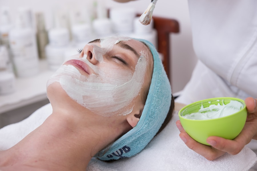 A hydrating facial mask being applied